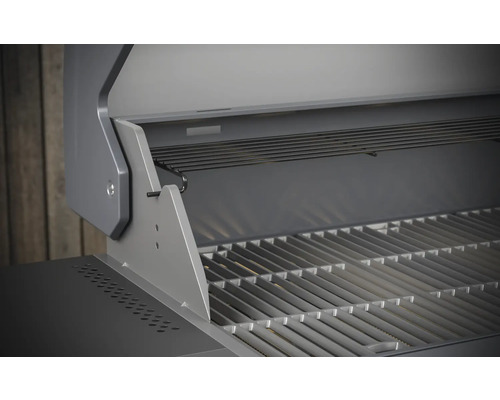 Innenansicht eines geöffneten Gasgrills mit Grillrost