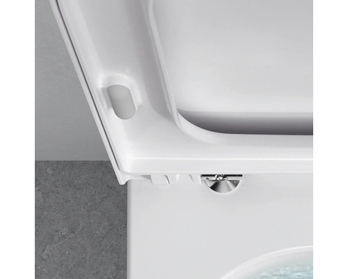 Detailansicht eines weißen Toilettendeckels aus Kunststoff