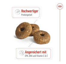 Hundefutter mit hohem Proteingehalt, angereichert mit EPA, DHA und Vitamin C und E.