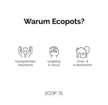 Warum Ecopots: handgefertigte Oberfläche, langlebig und robust, Innen- und Außenbereich