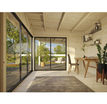 Gartenhaus Palmako Andrea 11,2+7,9 m² Schiebetür Isolierglas inkl. Fußboden 715 x 402 cm natur