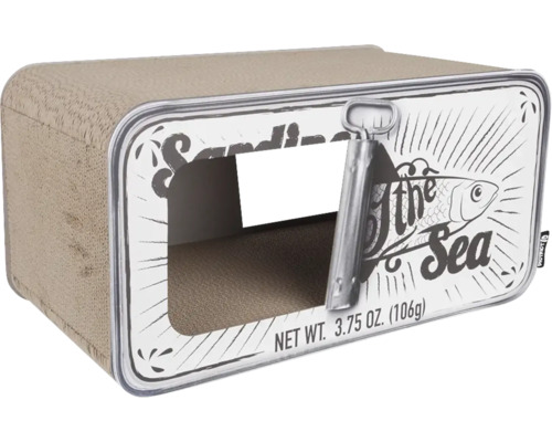 Katzenhaus in Sardinen Dosen Design mit Kratzbrett