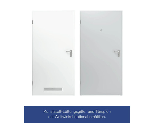 Zwei Wohnungseingangstüren mit Türspion und Lüftungsgitter.