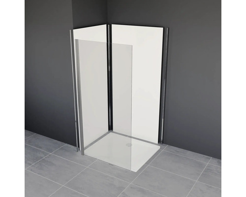 Eckdusche mit Duschwanne und Glasabtrennung