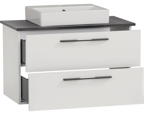 Waschtischunterschrank mit zwei Schubladen und Aufsatzwaschbecken