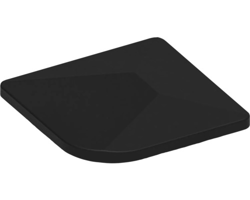 Schwarze Tischplatte in quadratischer Form.