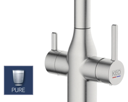 Wasserhahn mit Hebeln und Keo Logo