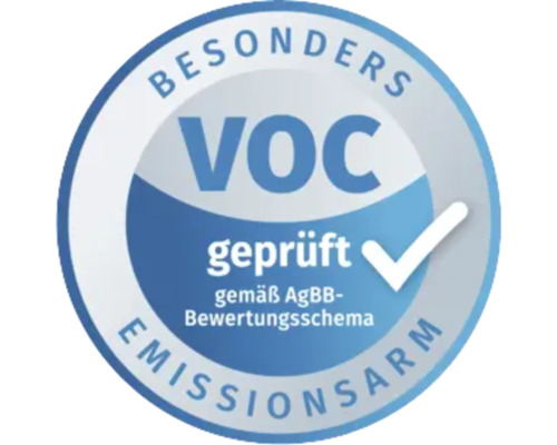 VOC geprüft gemäß AgBB-Bewertungsschema Siegel für emissionsarme Produkte