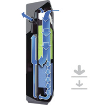 Aquariumfilter mit Flussrichtungspfeilen