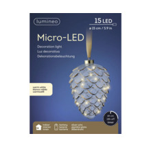 Lumineo Micro-LED Dekorationsleuchte mit 15 LEDs, 15 cm Durchmesser, Batteriebetrieb, Silberdraht und Timer für Innenräume