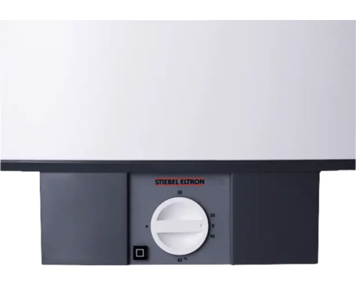 Elektrischer Warmwasserspeicher mit Temperaturregler und Stiebel Eltron Logo