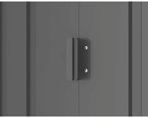 Detailaufnahme der Tür eines Geräteschranks mit Griff