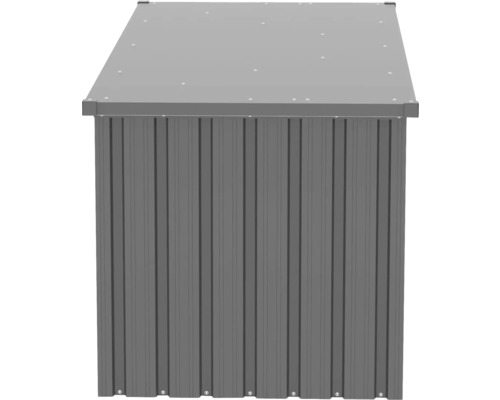 Grauer Gerätehaus aus Metall für den Garten