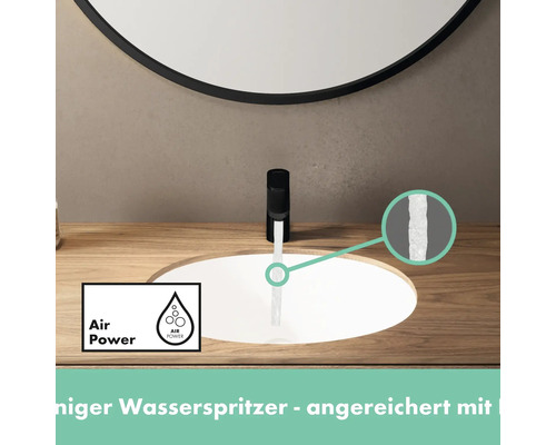 Waschtischarmatur mit Air Power Technologie und entsprechendem Symbol