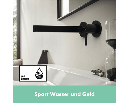 Aufputz-Waschtischarmatur in einem Badezimmer mit EcoSmart Symbol für Wasserersparnis