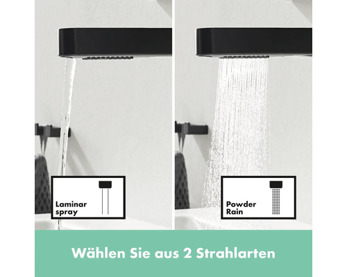 Duschkopf mit zwei Strahlarten: Laminarstrahl und Powder Rain