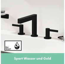 Schwarze Waschtischarmatur mit drei Löchern und Eco Smart Symbol