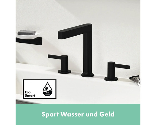 Schwarze Waschtischarmatur mit EcoSmart Symbol