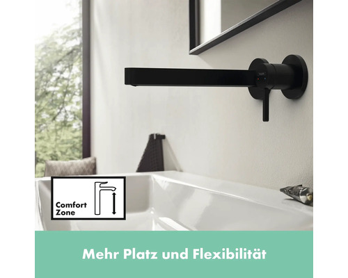 Wandarmatur in einem Badezimmer mit Comfort Zone Symbol