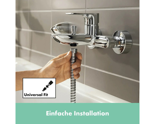 Installation einer glänzenden Armatur im Badezimmer mit Universaldichtung