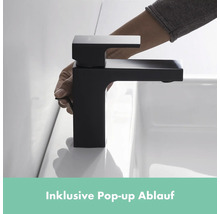 Schwarze Waschtischarmatur mit Pop-Up Ablaufgarnitur