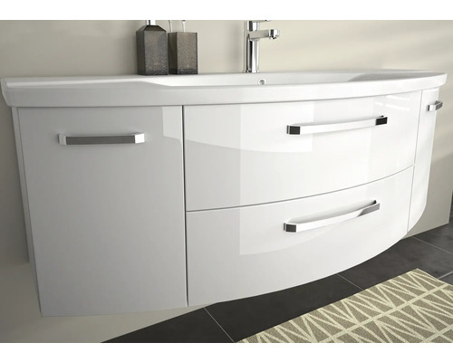 Weißer Waschtischunterschrank mit Schubladen und Tür für das Badezimmer