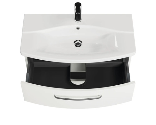 Waschtisch mit offenem Schubfach und Armatur