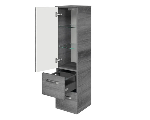 Hochschrank mit Tür, Schublade und Glasböden