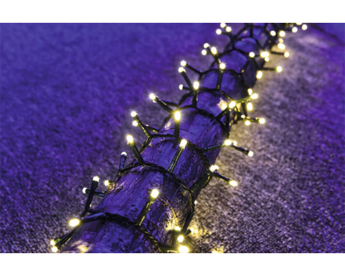 Lichterkette mit leuchtenden Lichtern um einen Ast gewickelt