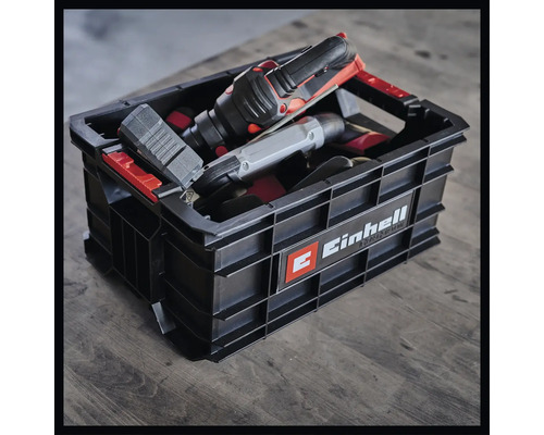Schwarzer Werkzeugkoffer der Marke Einhell mit Werkzeugen