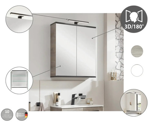 Spiegelschrank mit Beleuchtung über einem Waschbecken im Badezimmer