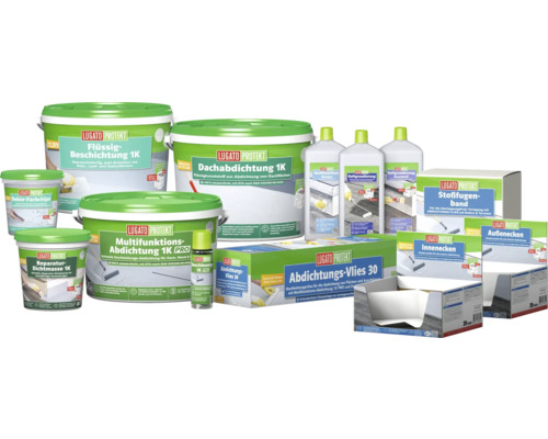Produktübersicht verschiedener Dichtstoffe und Zubehör von Lugato Protekt