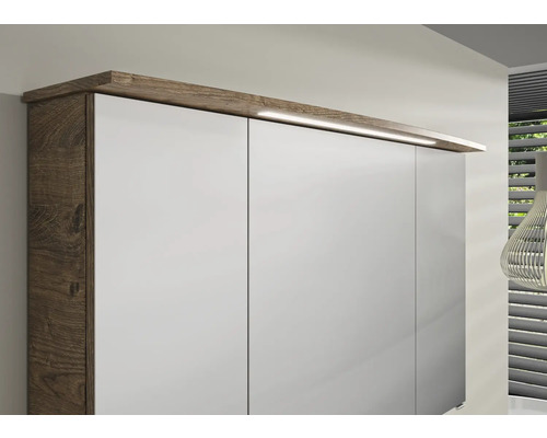 Spiegelschrank mit Holzdekor und Beleuchtung