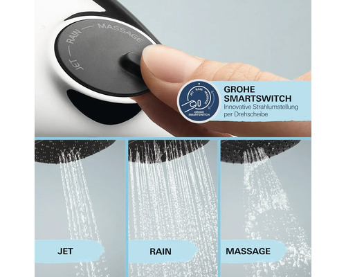 Grohe SmartSwitch Duschkopf mit Strahlarten Jet, Rain und Massage