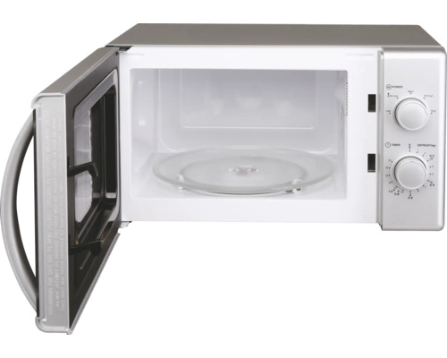 Geöffnete Mikrowelle mit Drehteller im Innenraum