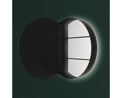 Offener runder Spiegelschrank mit Beleuchtung und Regalböden