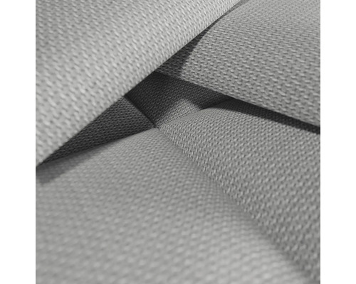 Nahaufnahme eines grauen Möbelstoffes.