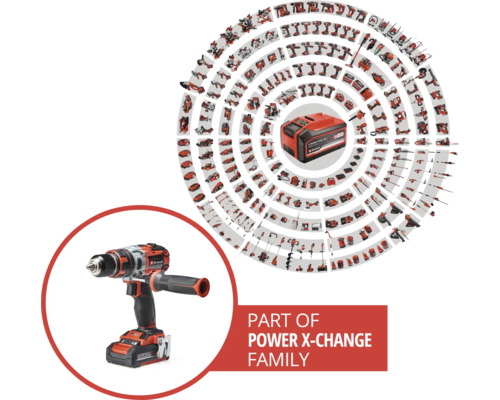 Einhell Power X-Change Familie: Akku-Bohrschrauber und Akku mit anderen Werkzeugen