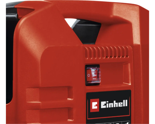 Detailansicht eines Einhell Gerätes mit Schalter und Logo