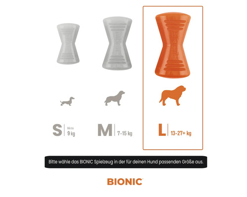 Bionic Spielzeug in verschiedenen Größen für Hunde unterschiedlichen Gewichts.