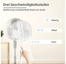 Standventilator mit drei Geschwindigkeitsstufen und Bedienfeld