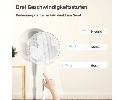 Standventilator mit drei Geschwindigkeitsstufen und Bedienfeld