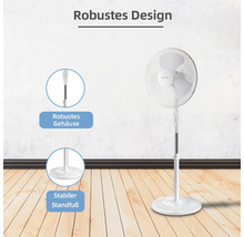 Weißer Standventilator mit robustem Gehäuse und stabilem Standfuß