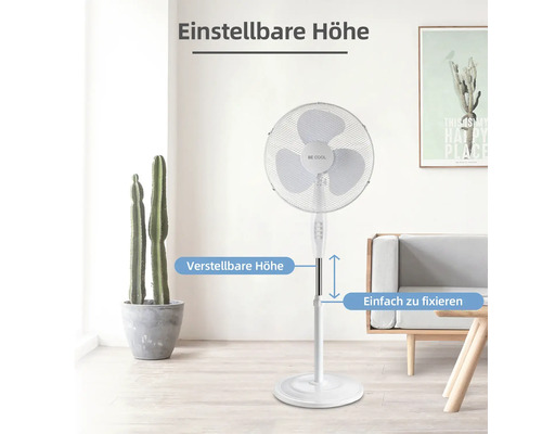 Weißer Ventilator mit verstellbarer Höhe