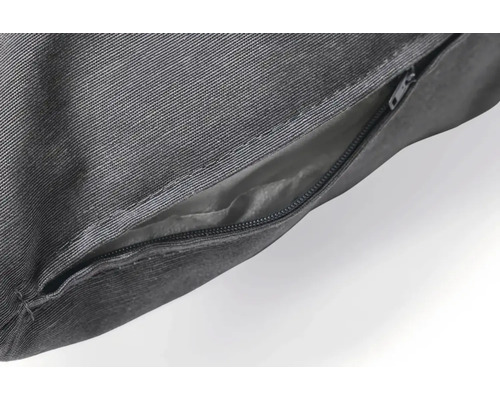 Detailansicht eines grauen Zierkissenbezugs mit Reißverschluss