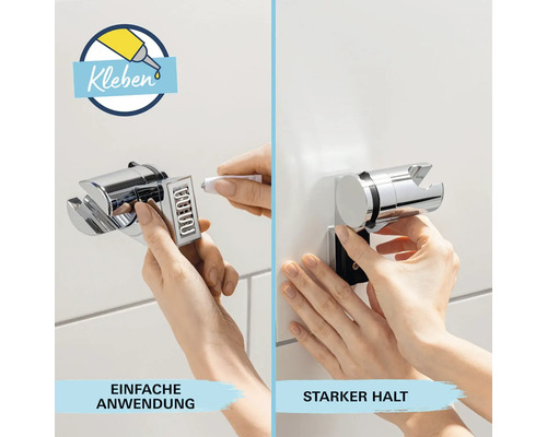 Duschkopfhalterung zur Klebemontage wird an der Wand befestigt
