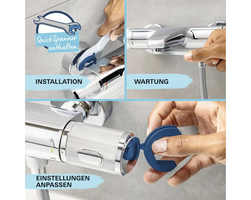 Montage, Wartung und Anpassung einer Duscharmatur dargestellt.