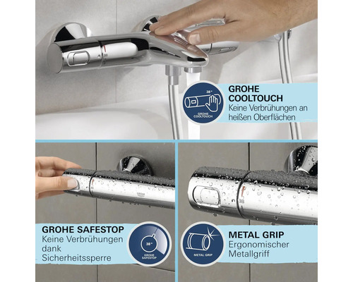 Grohe Armatur mit Cooltouch, Safestop und Metallgriff für das Badezimmer