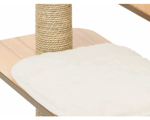 Detailansicht eines Katzenkratzbaums mit Sisalstamm und Liegefläche