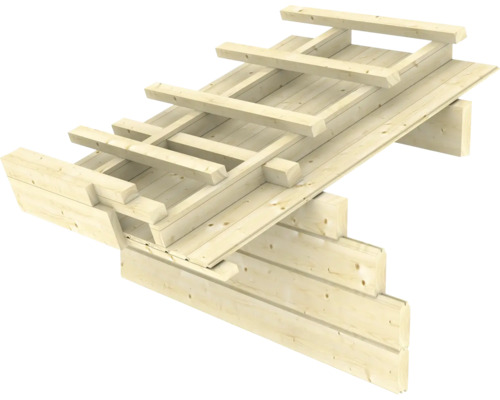 Holzkonstruktion aus Balken und Brettern.
